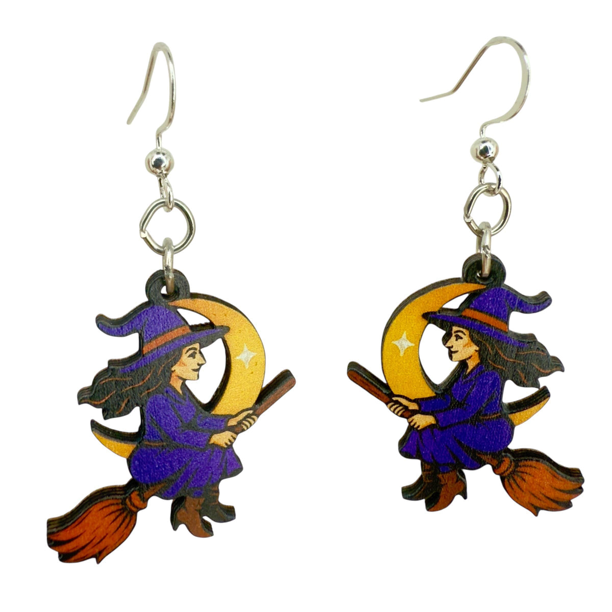 Witch flying on Broomstick Earrings #1874