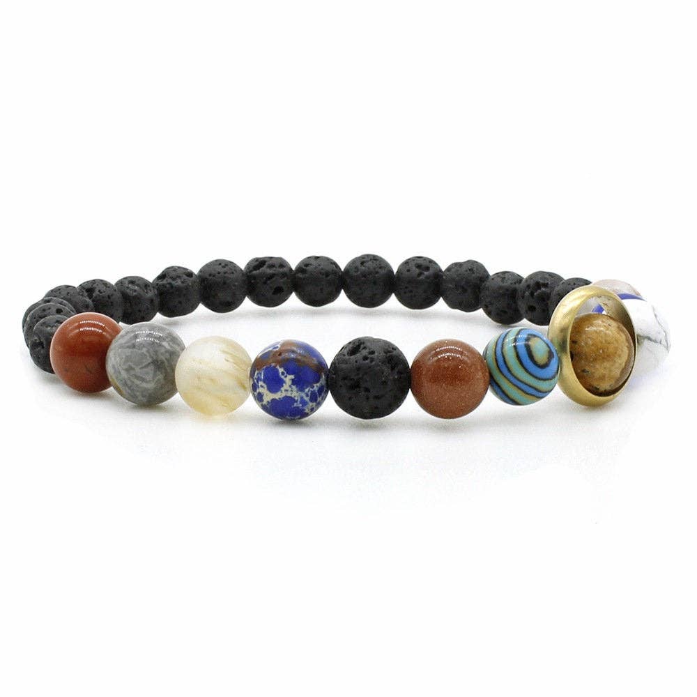 Solar System Couple Bead Bracelet in Natural Crystal Stone