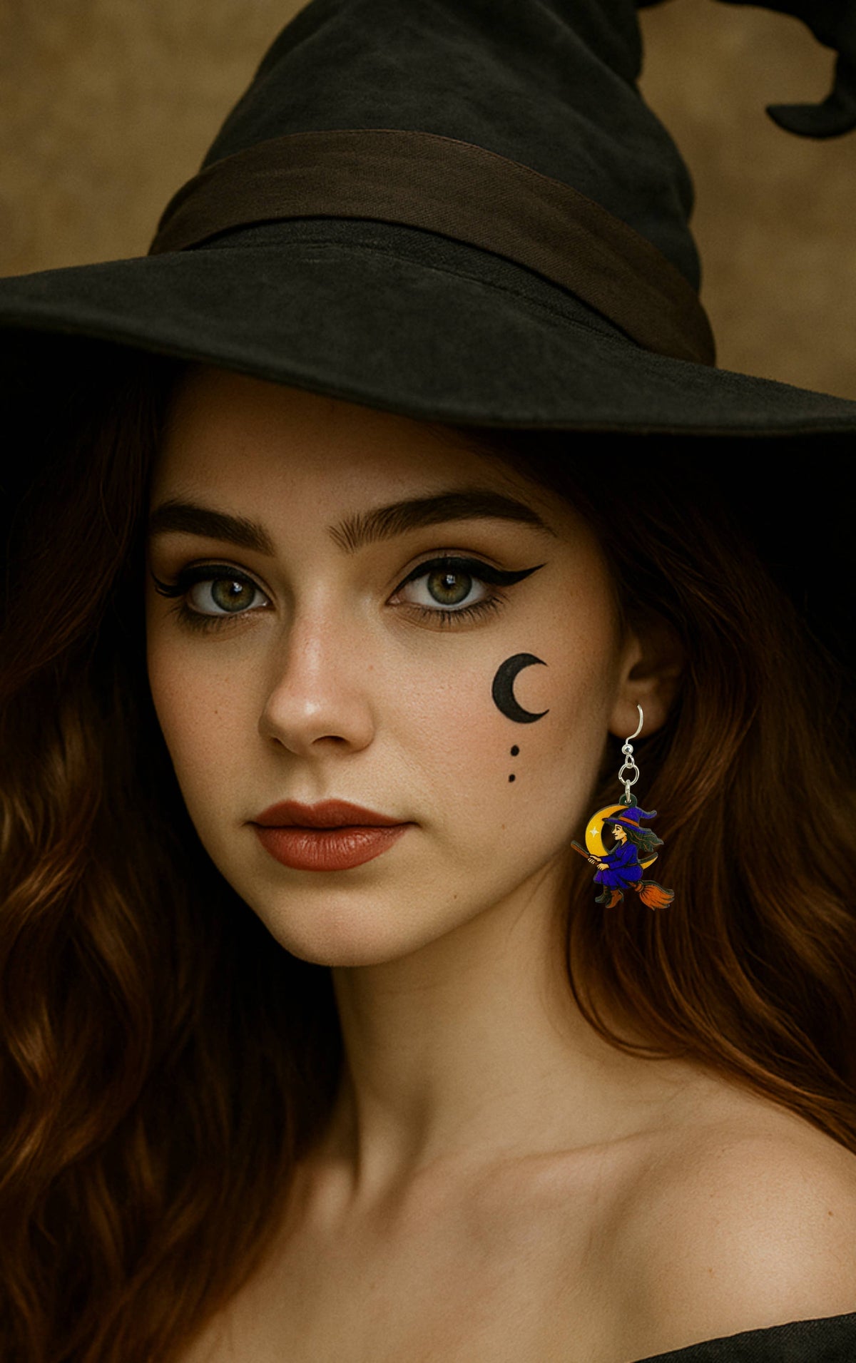 Witch flying on Broomstick Earrings #1874