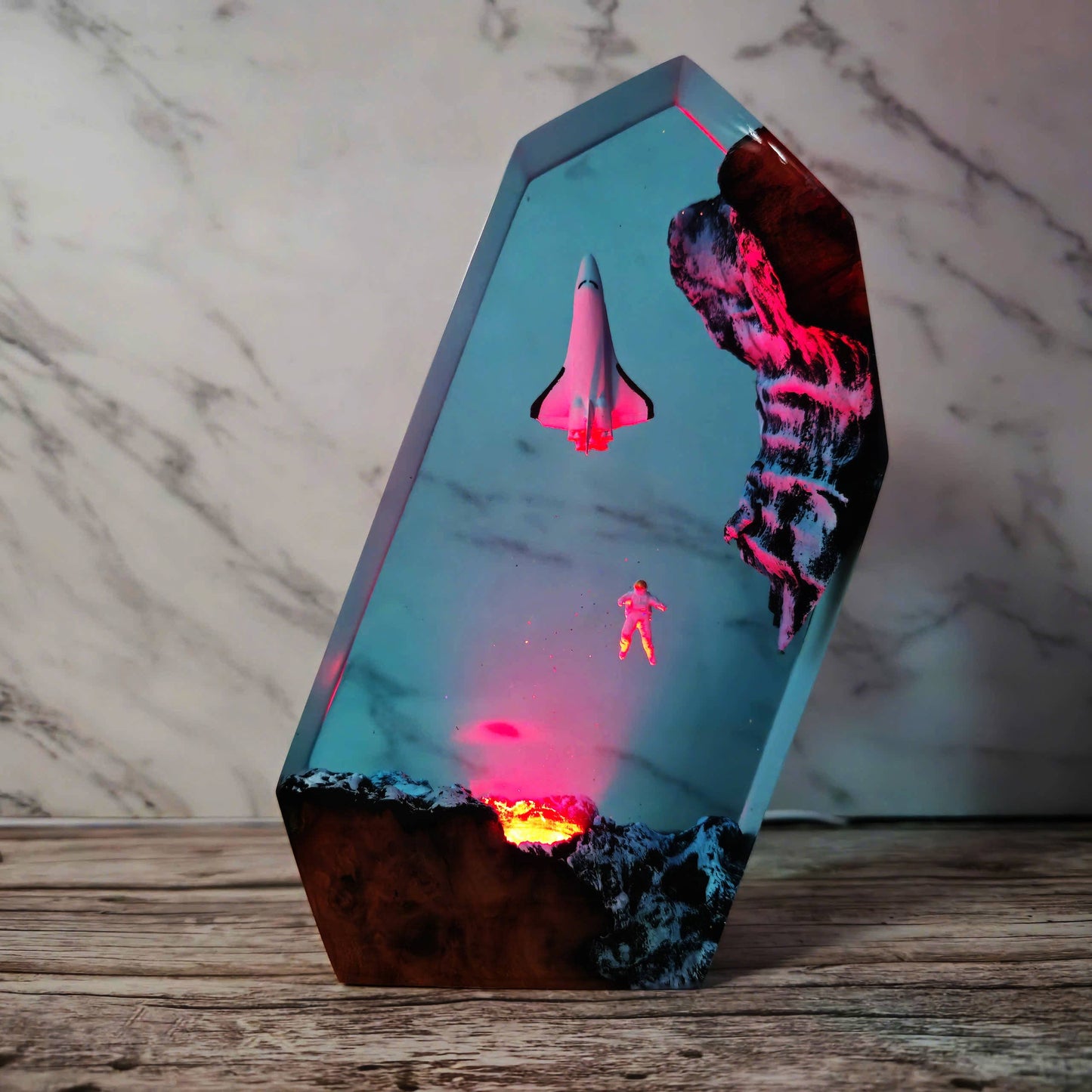 Space Night Lights, Astronaut Rocket Resin Wood Lamp