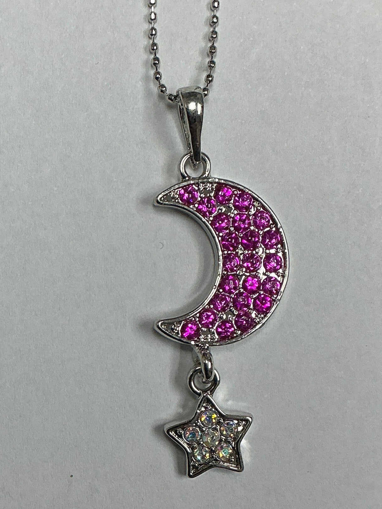 Necklace w/Rhinestone Moon & Star