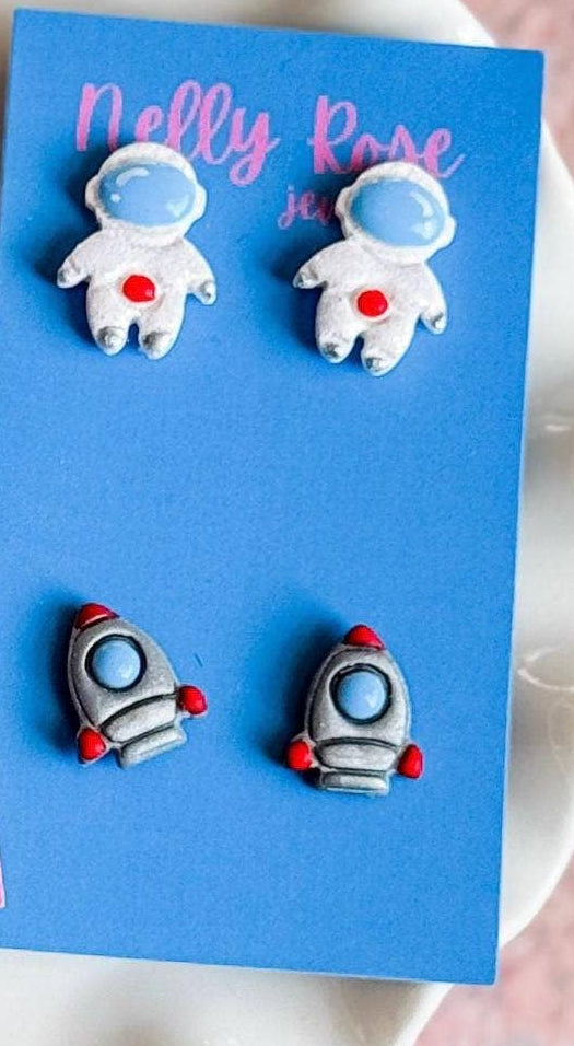 Astronaut and Rocket Earrings | Space | Clay Studs