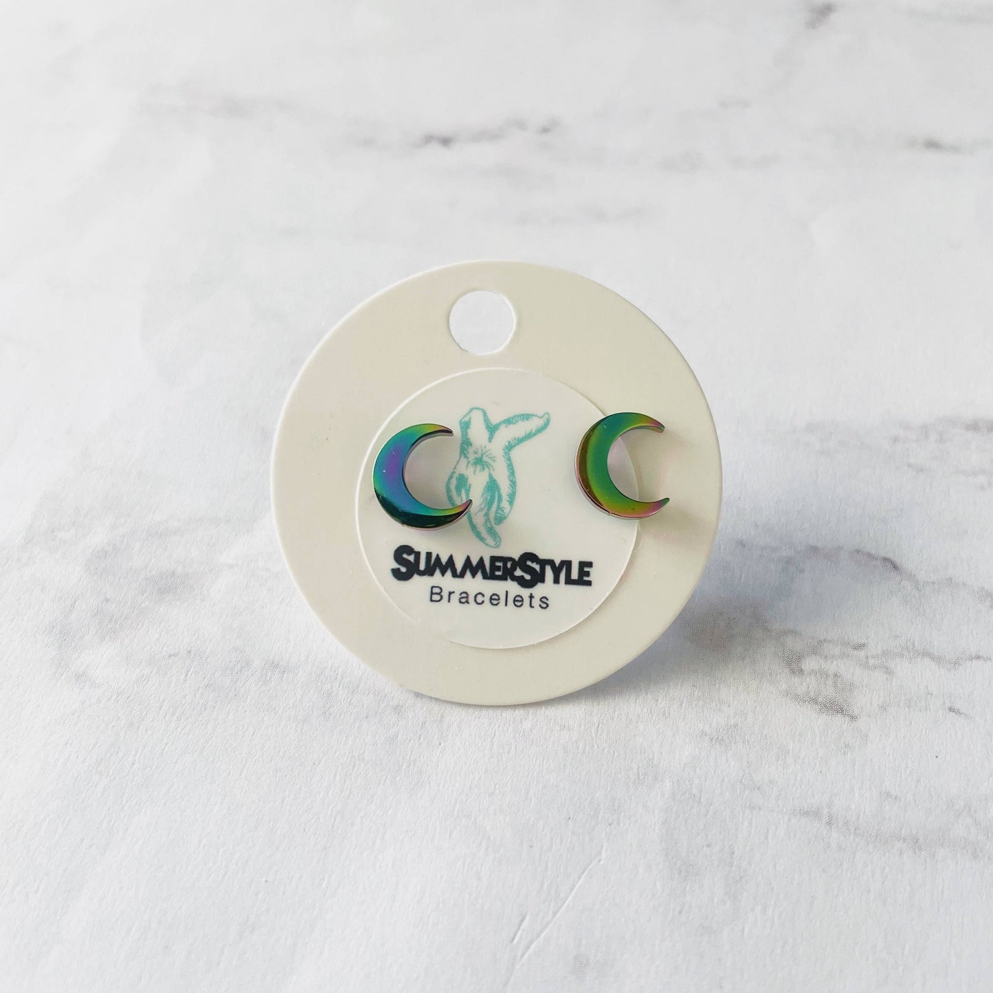 Rainbow Moon Stud Earrings