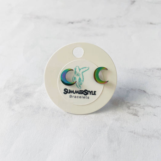 Rainbow Moon Stud Earrings
