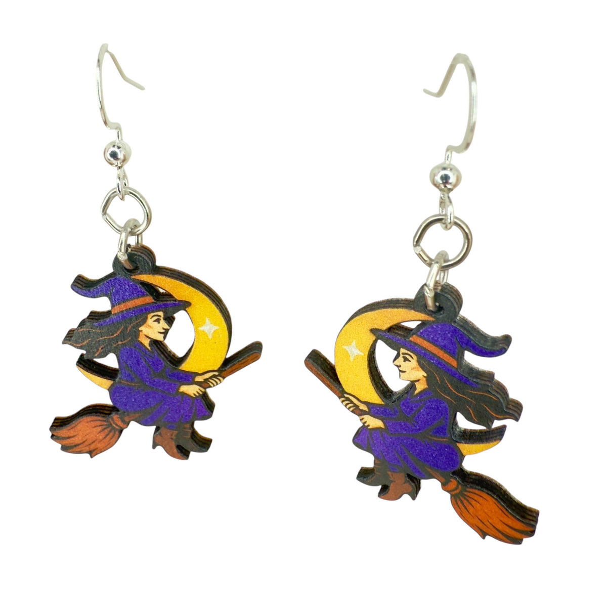 Witch flying on Broomstick Earrings #1874