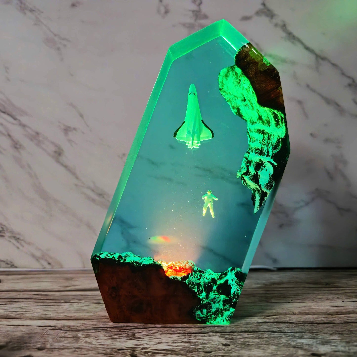 Space Night Lights, Astronaut Rocket Resin Wood Lamp