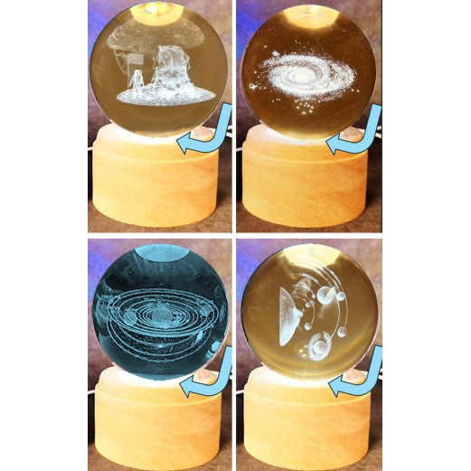 80mm Spinning Base Laser Etched Glass Globe