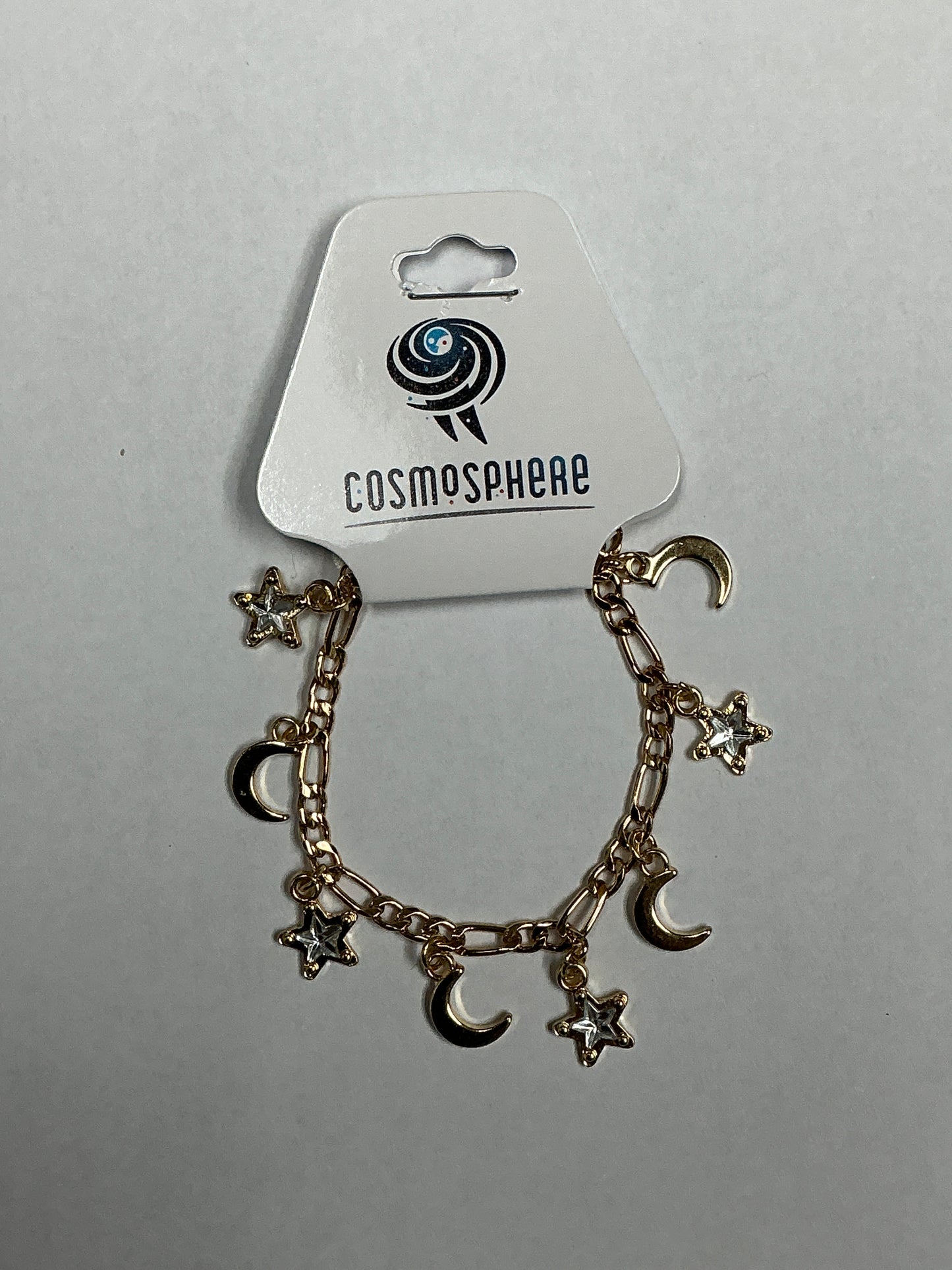 Bracelet Link Chain w/Moon & Rhinestone Stars