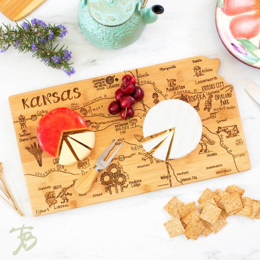 Destination Kansas Cutting Board with Engraved Artwork