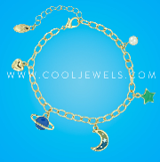 GOLD CHAIN BR W/ MOON, STAR, PLANET CHARMS
