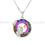 CHAIN NECKLACE W/ ROUND CRYSTAL & ASTONAUT PENDANT