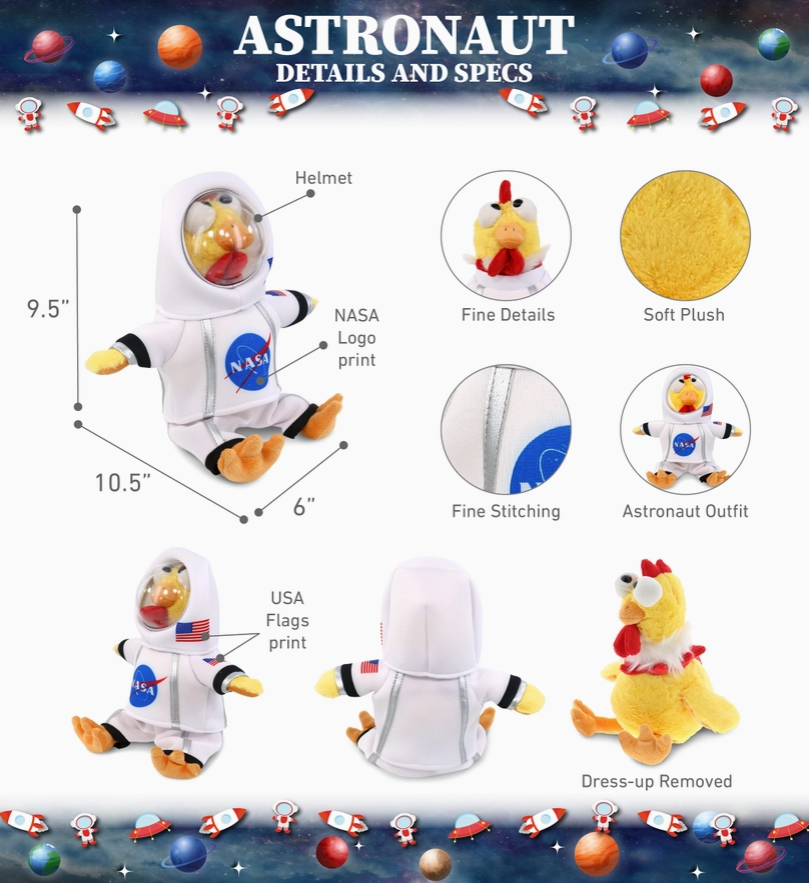 Plush Astronaut - Super Soft Plush - Yellow Rooster