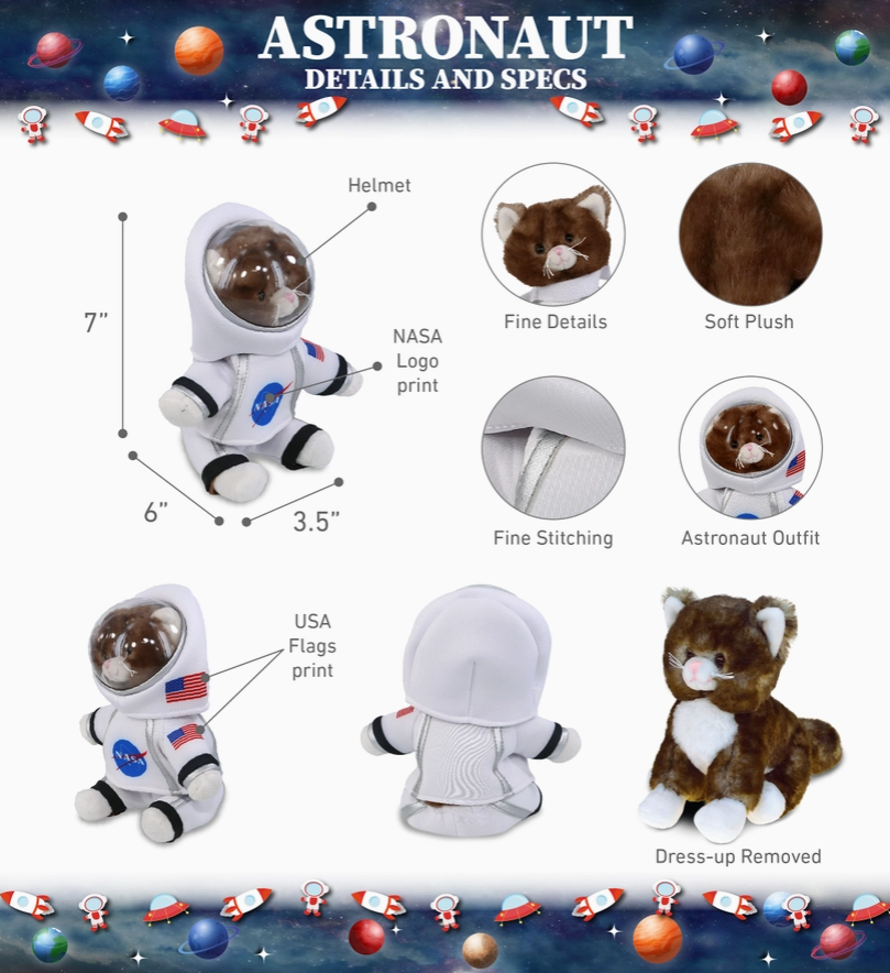 Plush Astronaut - Super Soft Plush - Brown Cat