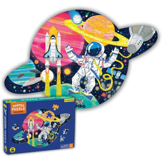 Space Mission – 75 Piece Unique Saturn Shaped Scene Puzzle with Colorful and Fun Illustrations of Space Life Puzzle