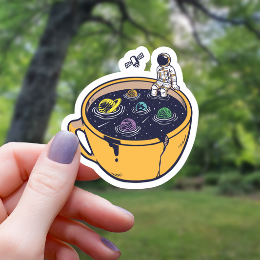 Astronaut With Solar System Coffee Sticker
