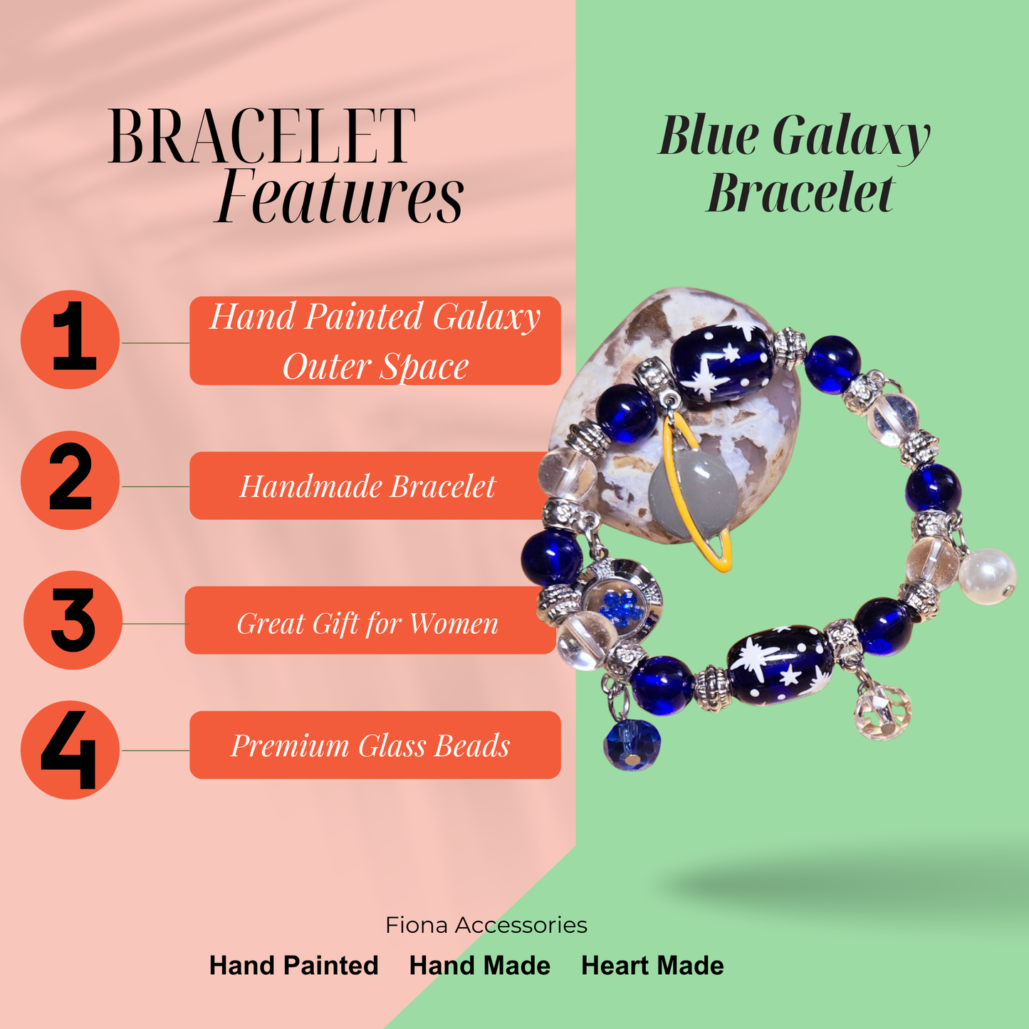 Solar System Galaxy Universe Saturn Blue Bracelet