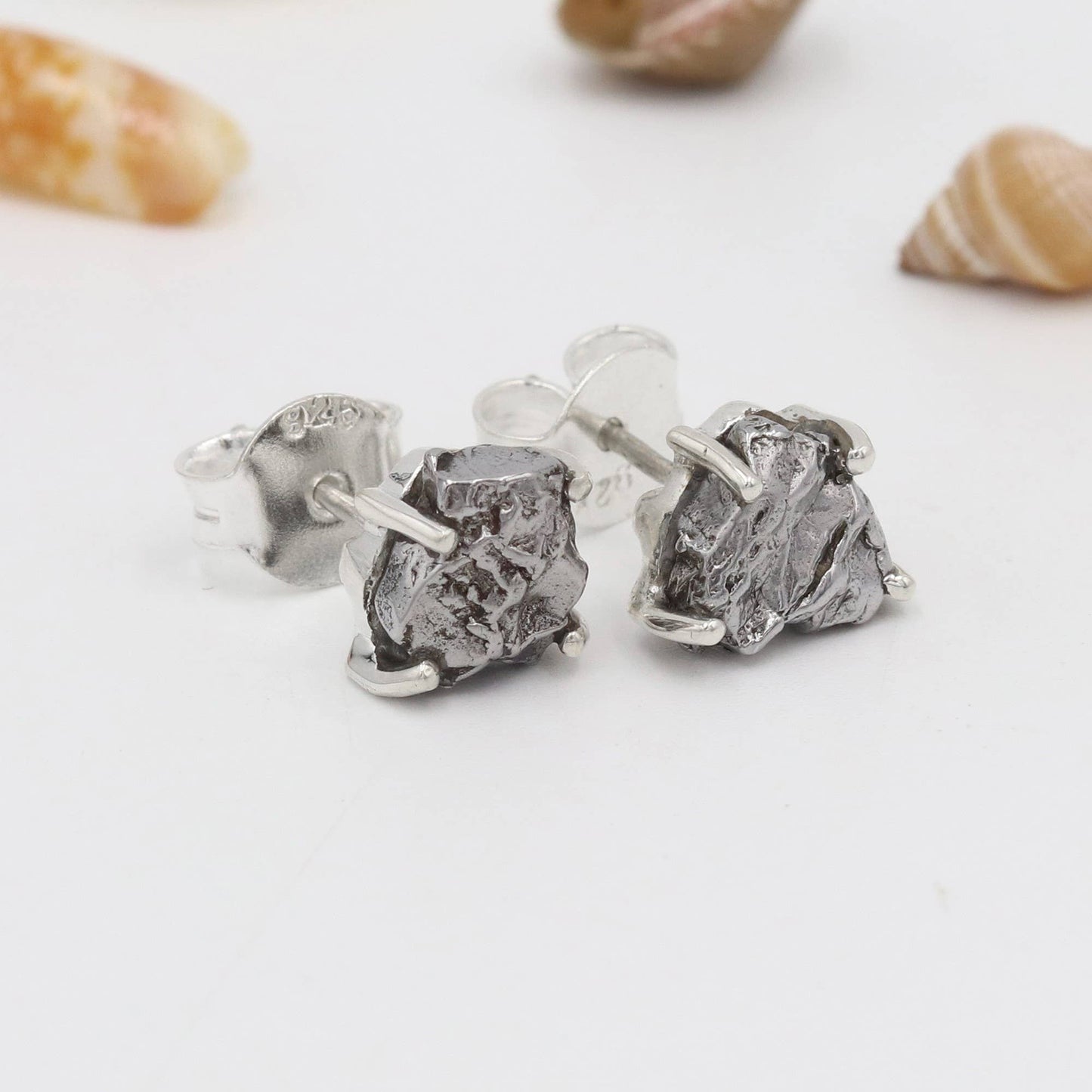 Meteorite Stud Earrings: 925 Silver Unique Space Jewelry
