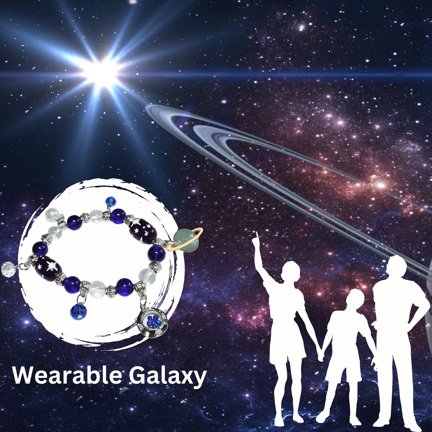 Solar System Galaxy Universe Saturn Blue Bracelet