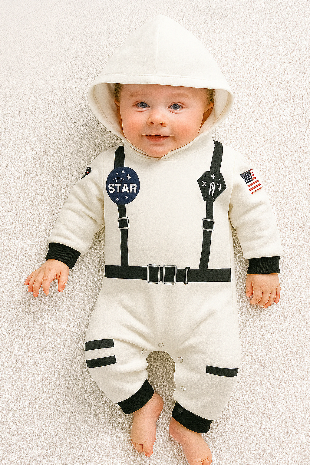 White Astronaut Long Sleeve Hooded Costume Baby Romper