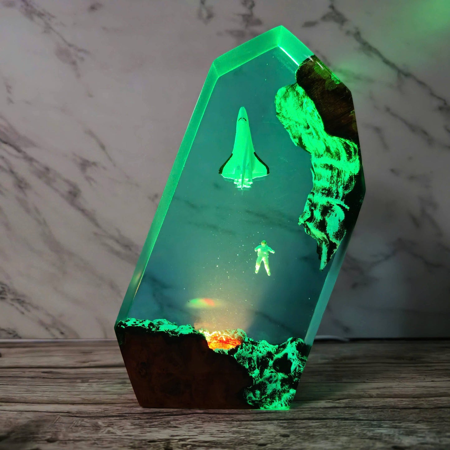 Space Night Lights, Astronaut Rocket Resin Wood Lamp