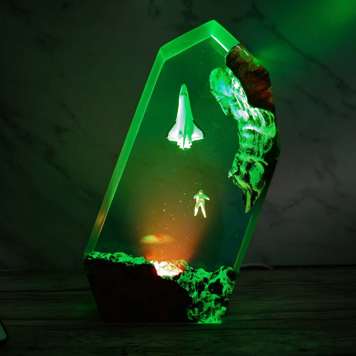 Space Night Lights, Astronaut Rocket Resin Wood Lamp