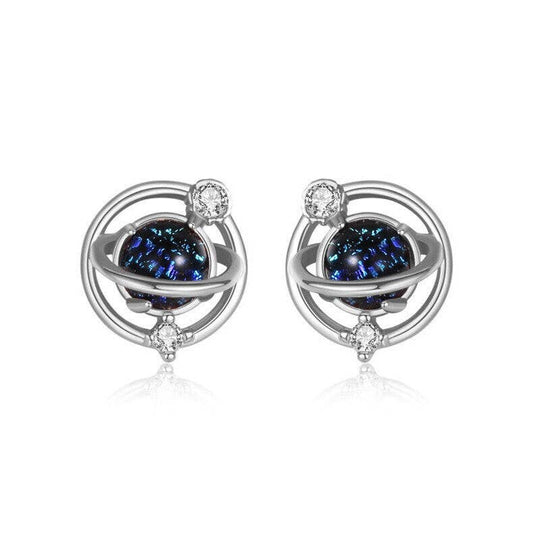 Planet Saturn Space Stud Earrings in 925 Sterling Silver