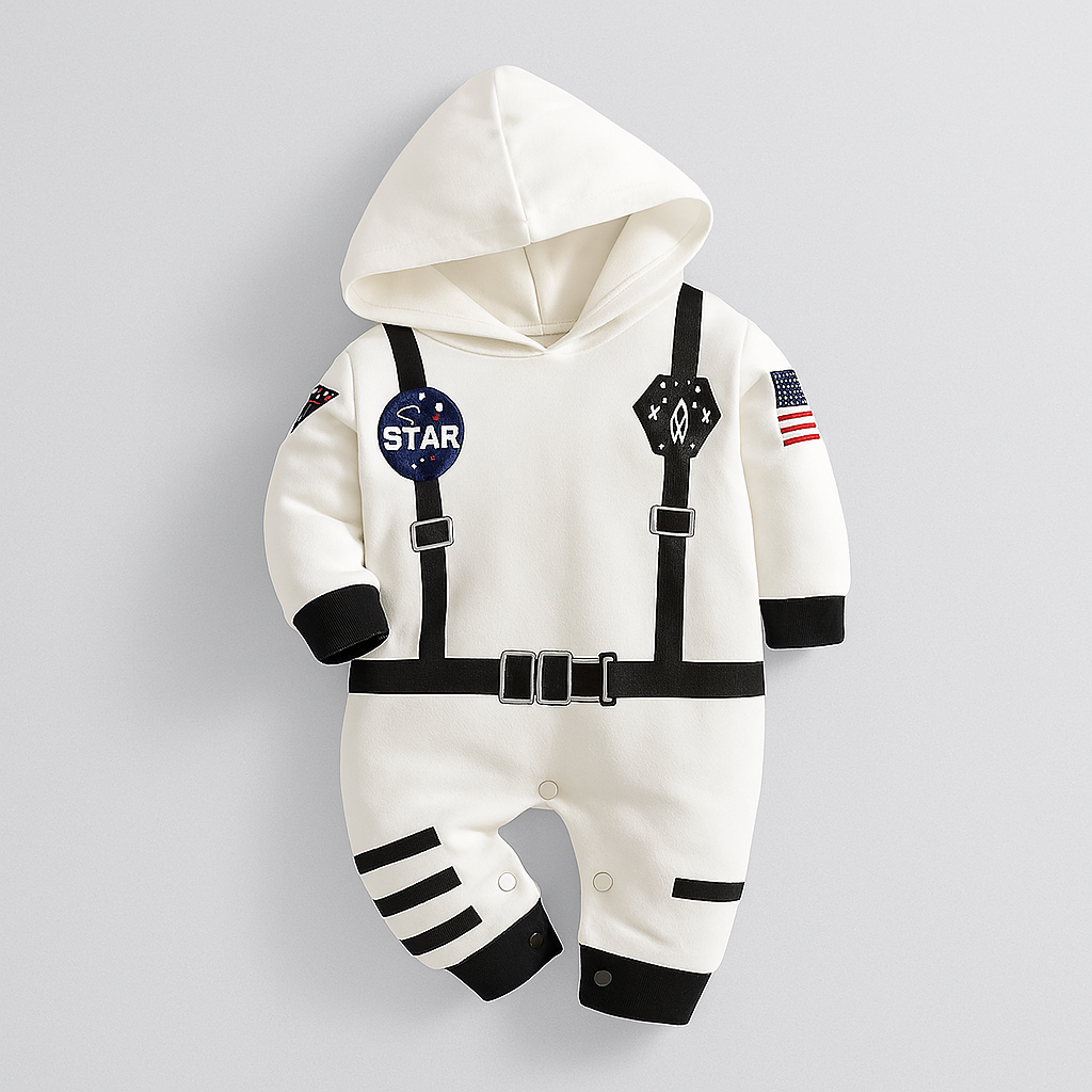 White Astronaut Long Sleeve Hooded Costume Baby Romper
