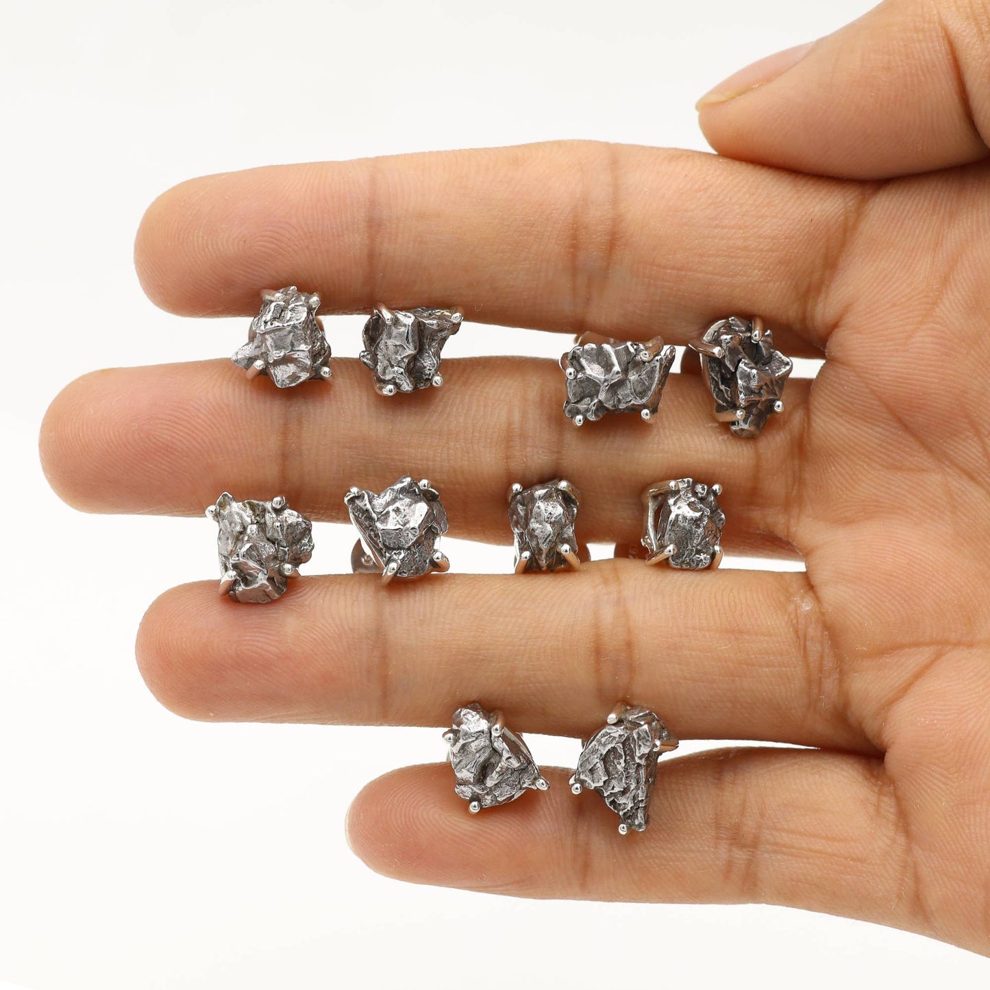 Meteorite Stud Earrings: 925 Silver Unique Space Jewelry