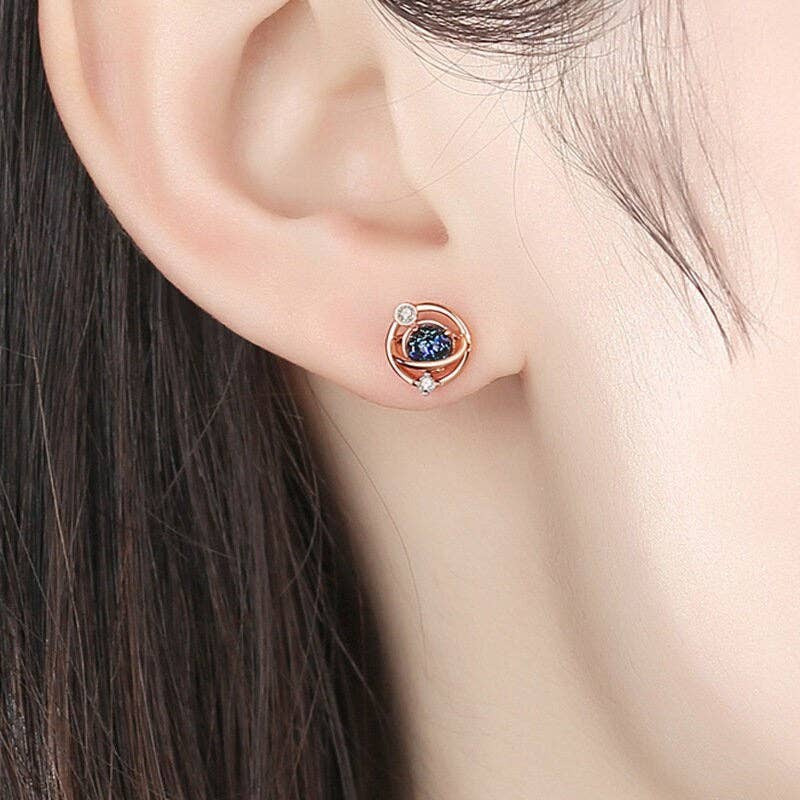 Planet Saturn Space Stud Earrings in 925 Sterling Silver