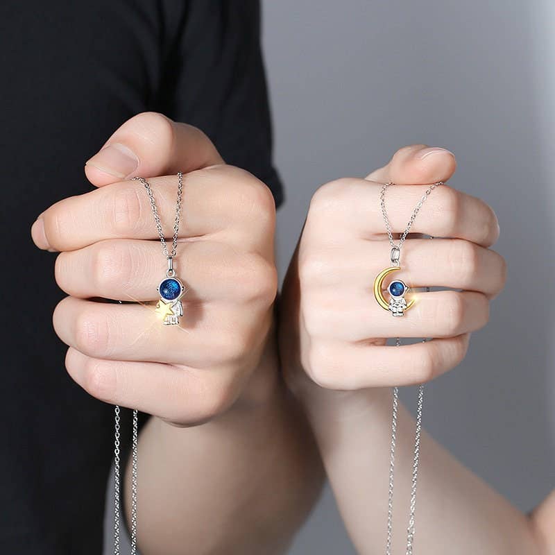 Astronaut Moon & Star Necklaces in 925 Sterling Silver