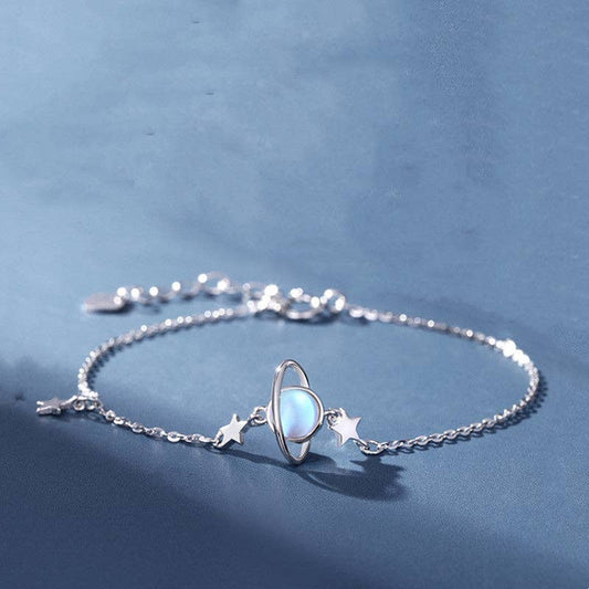 Planet Moon Star Moonstone Charm Bracelet in Solid Copper