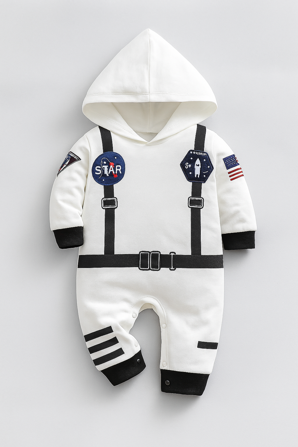 White Astronaut Long Sleeve Hooded Costume Baby Romper