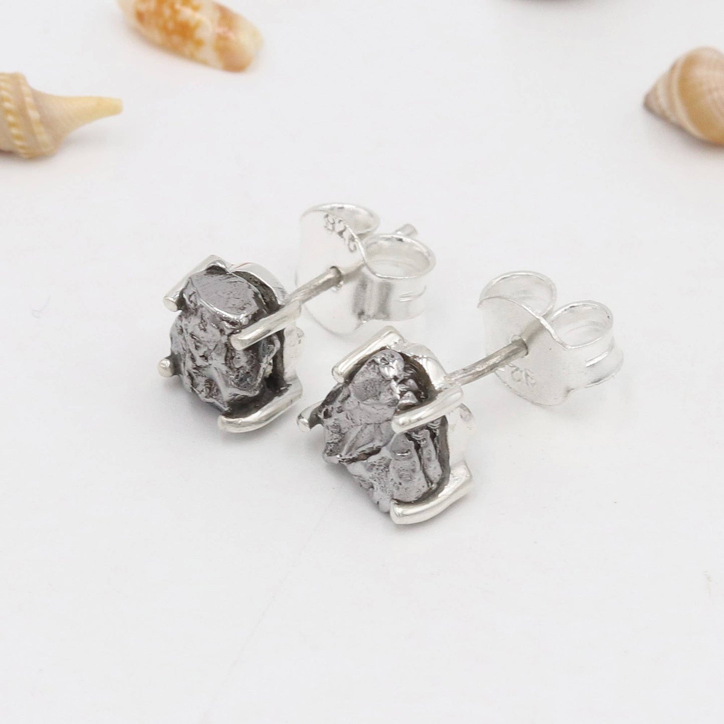 Meteorite Stud Earrings: 925 Silver Unique Space Jewelry