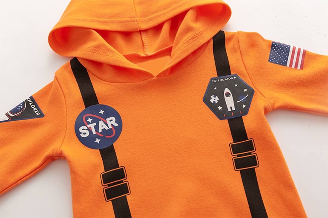 Orange Astronaut Long Sleeve Hooded Costume Baby Romper