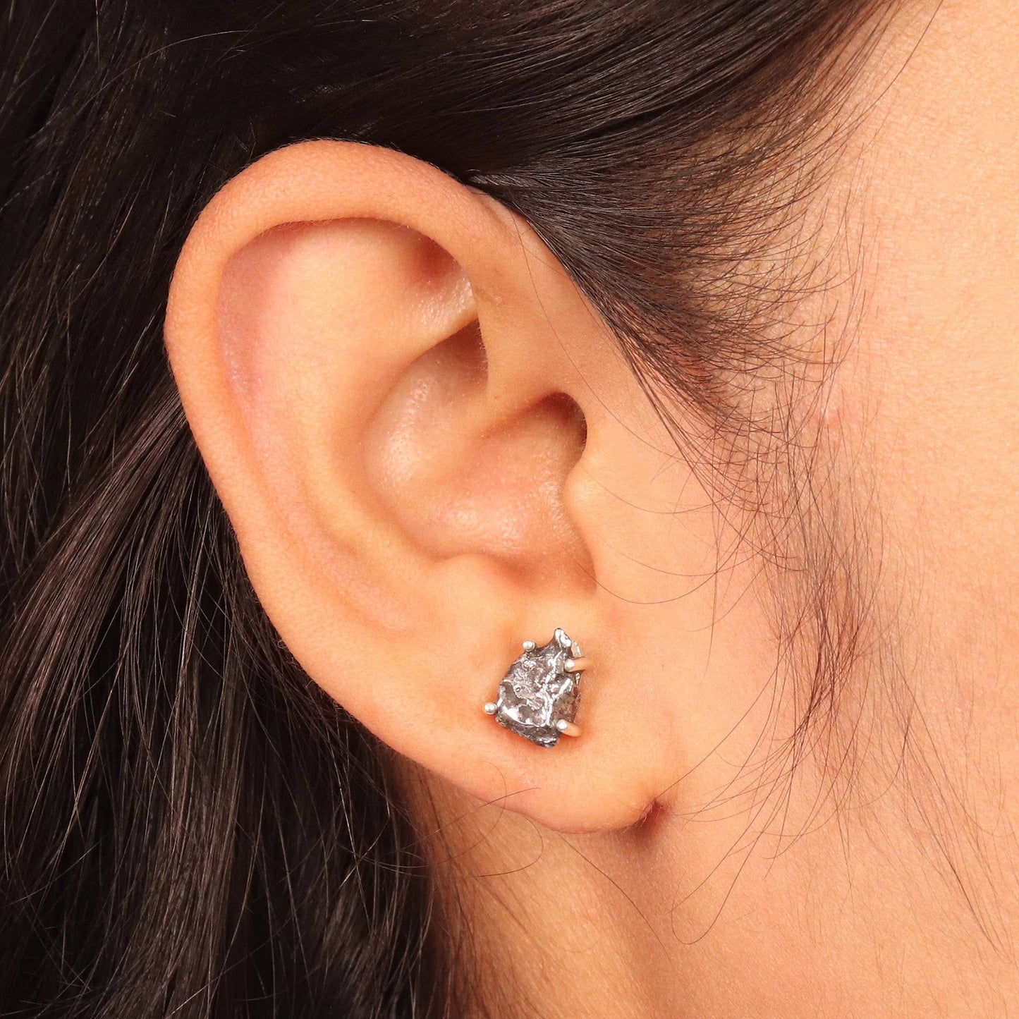 Meteorite Stud Earrings: 925 Silver Unique Space Jewelry