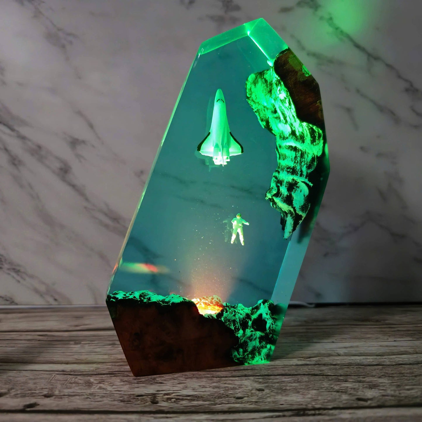 Space Night Lights, Astronaut Rocket Resin Wood Lamp