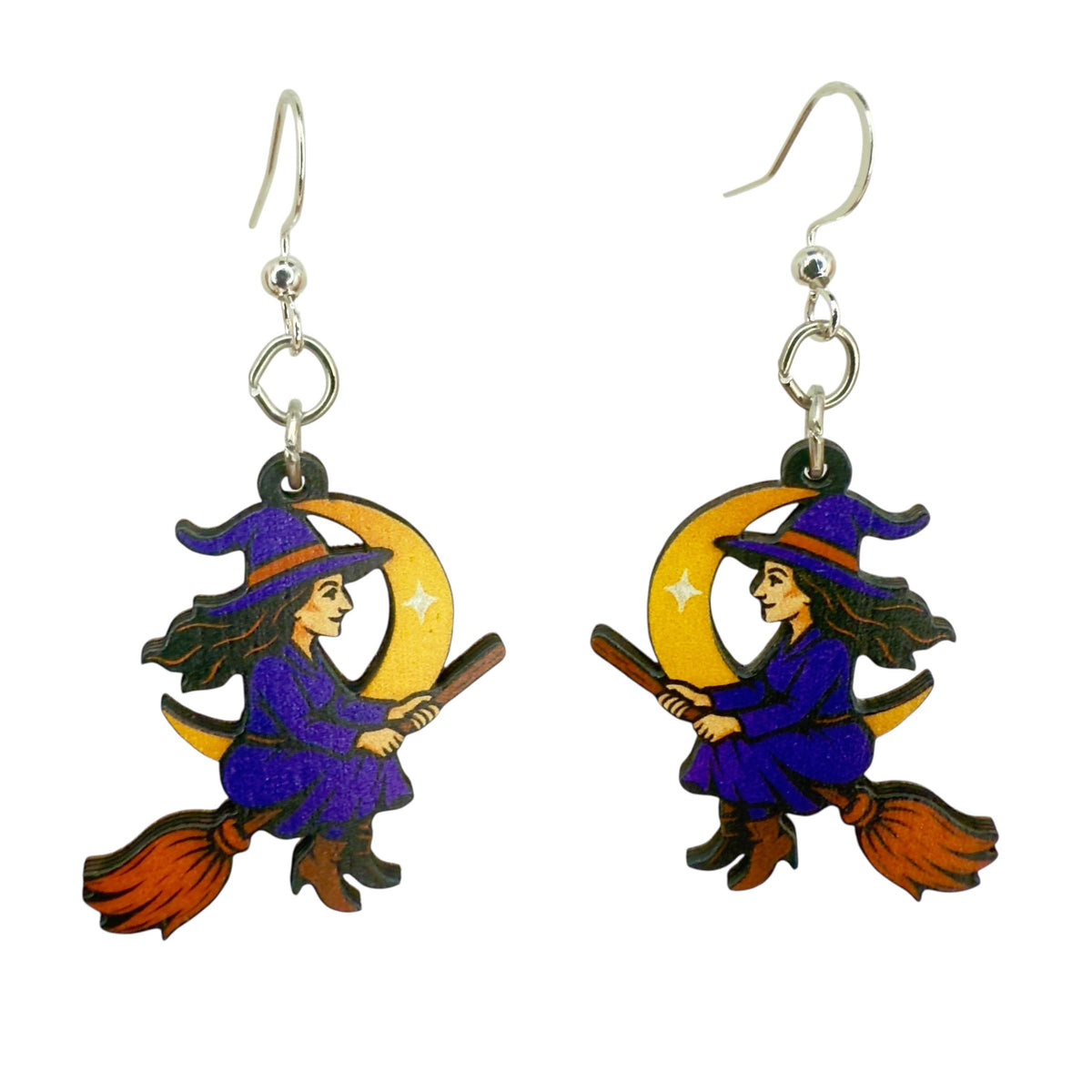 Witch flying on Broomstick Earrings #1874