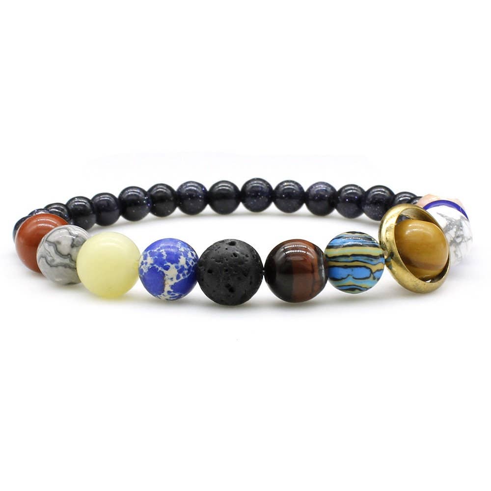 Solar System Couple Bead Bracelet in Natural Crystal Stone