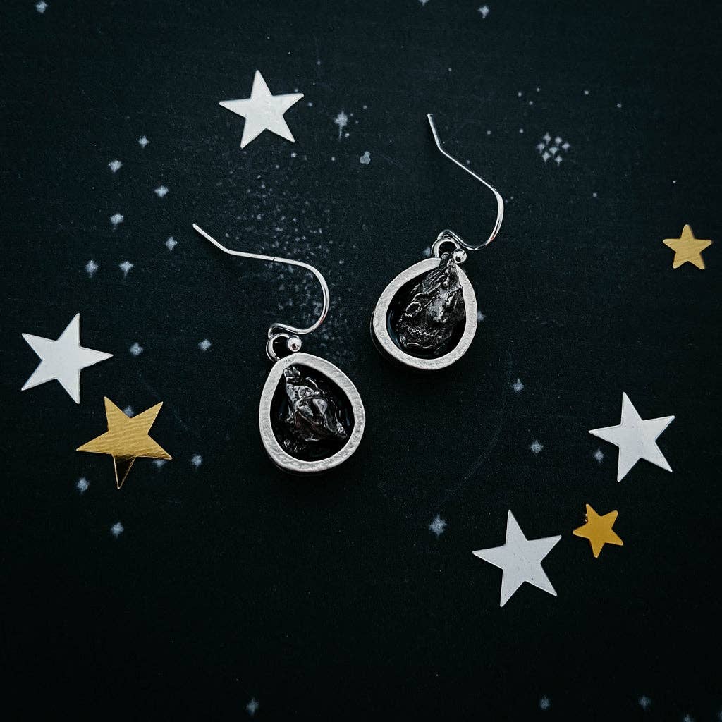 Small Chunky Teardrop Authentic Meteorite Dangle Earrings
