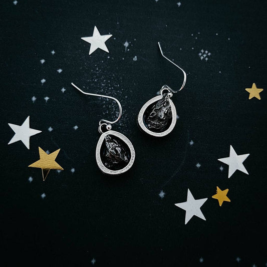 Small Chunky Teardrop Authentic Meteorite Dangle Earrings